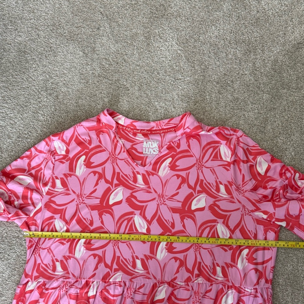 Muk Luks Cloud Knit tiered lounge dress in Pink Floral - Picture 5 of 12